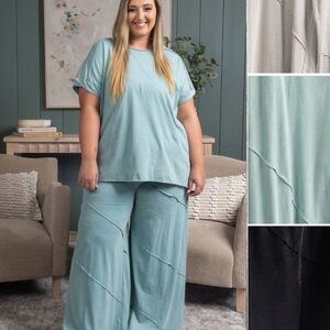 Relaxed Wide-Leg Pants Set in Sage - Plus Size
